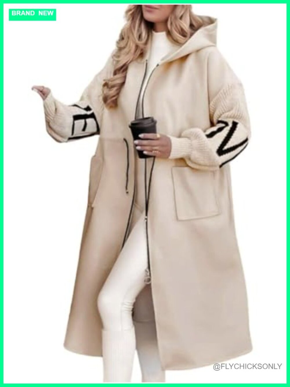 Wool Blend Trench Coat Hooded Zip Up Overcoat with Pockets